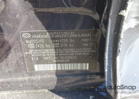 2011 Hyundai Sonata Limited from USA, damaged, VIN 5NPEC4AC7BH040630